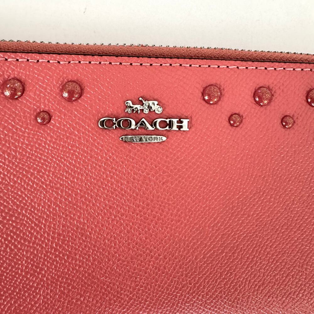 Coach Accordion Zip Around Leather Wallet Studded Embellished in Coral F55610 - Picture 5 of 11